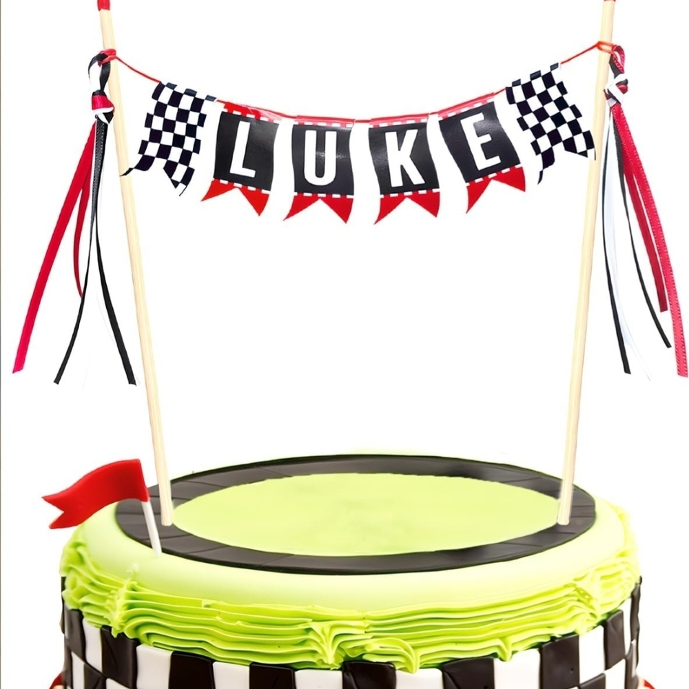 Racing Theme Cake Topper with Custom Name